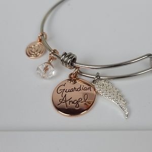 Guardian Angel Bangle Bracelet with Cubic Zirconia Gems
